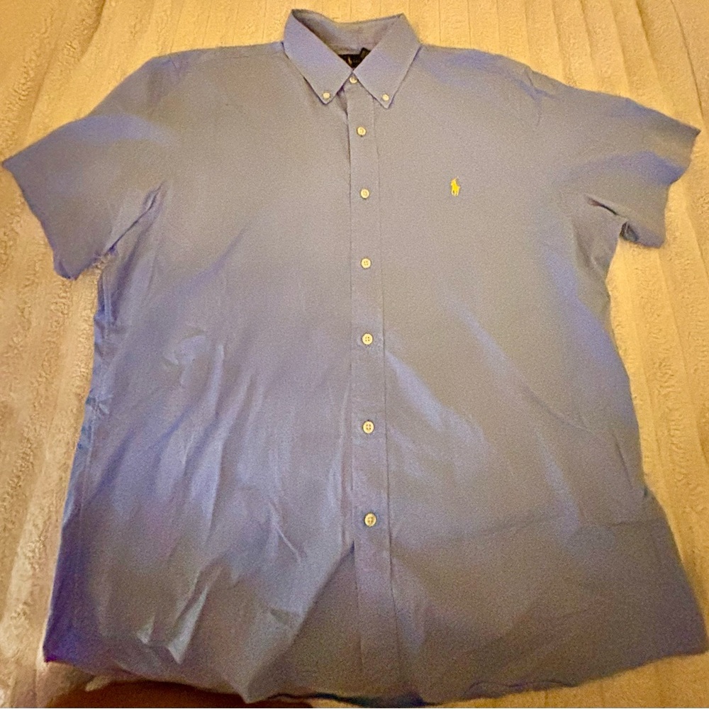 Ralph Lauren Light Blue Short-Sleeve Button-Down Shirt with Yellow Pony
